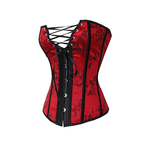 Red Brocade Front Lace with PVC Black Stripes